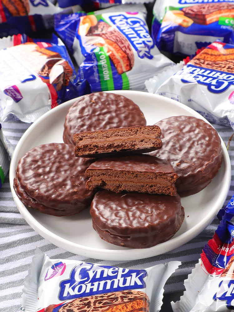 Russian Sandwich Biscuits Condensed Milk Peanut Hazelnut Flavor Filled Chocolate Import Snacks