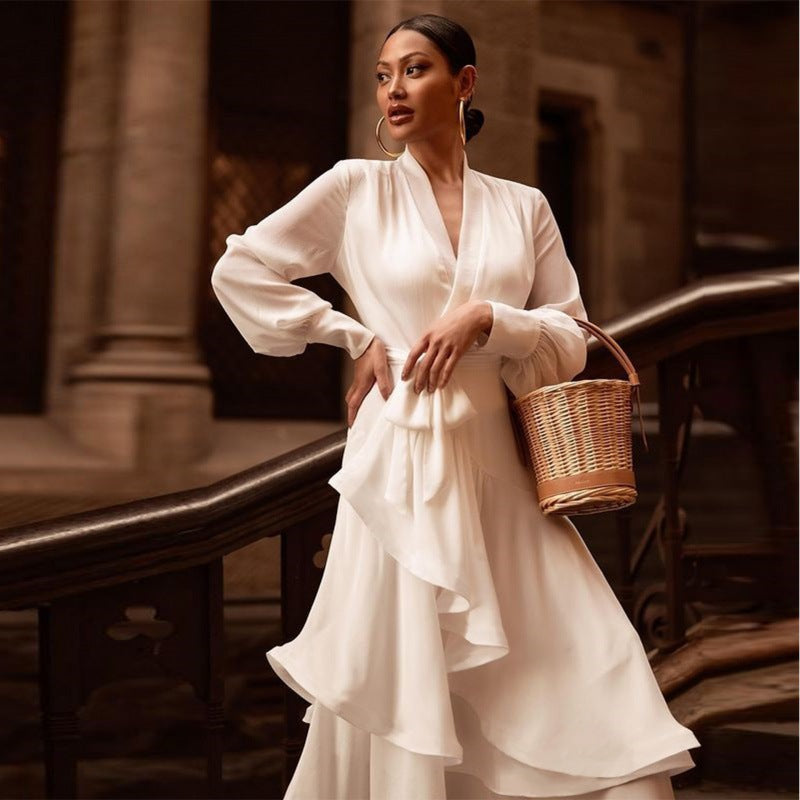 Long V-neck Elegant Dresses