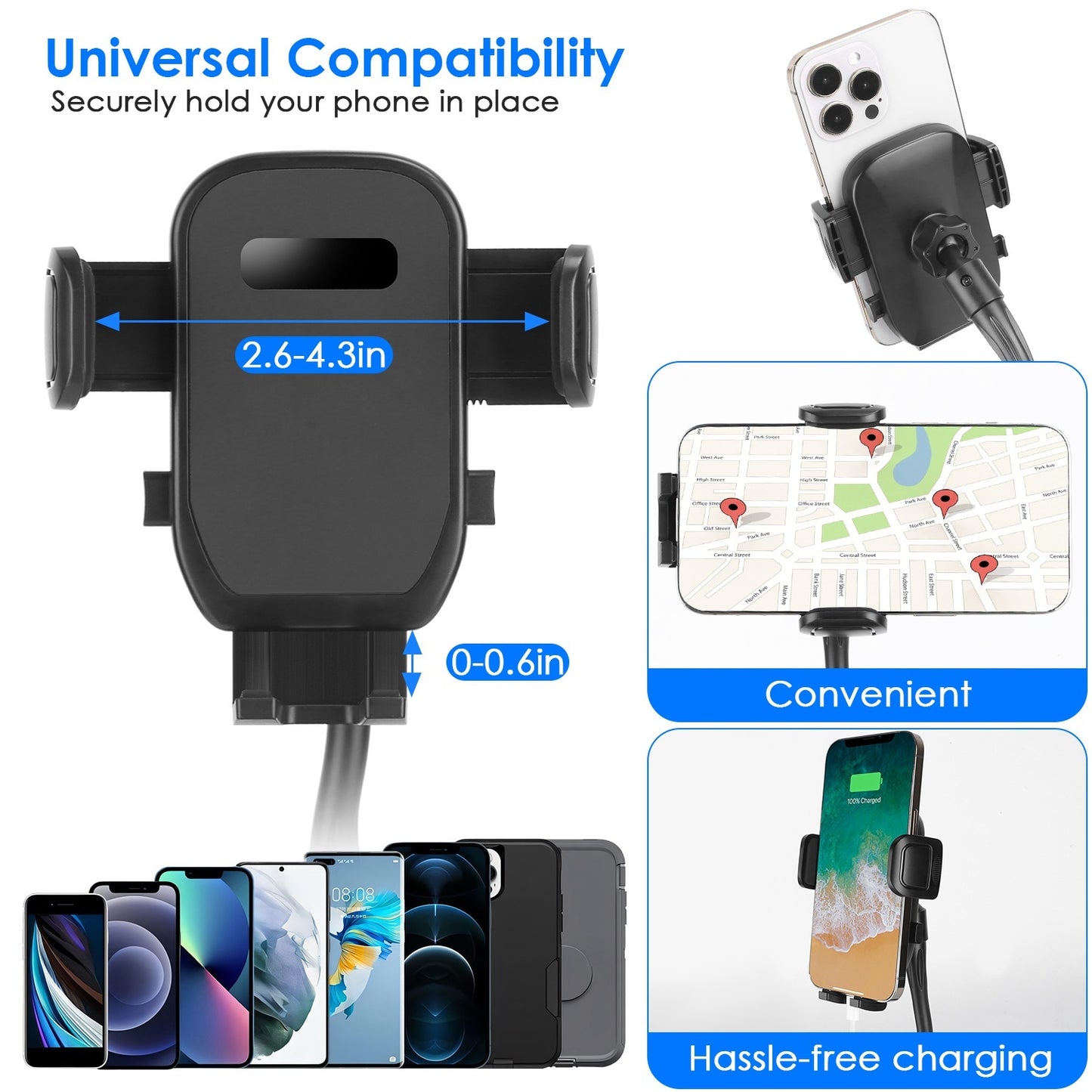 2 In 1 Car Cup Holder With 360 Degree Rotating Gooseneck Phone Mount