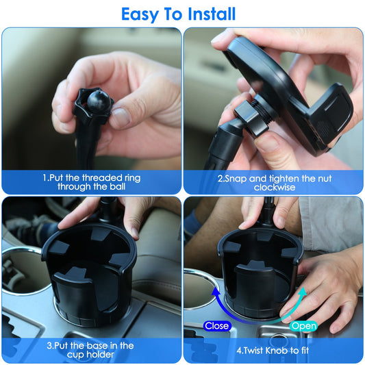 2 In 1 Car Cup Holder With 360 Degree Rotating Gooseneck Phone Mount