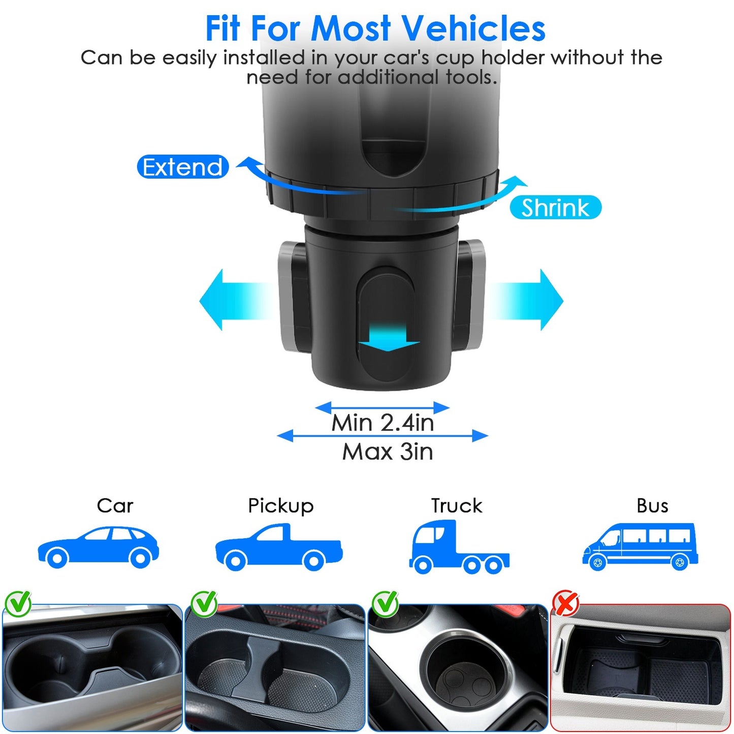 2 In 1 Car Cup Holder With 360 Degree Rotating Gooseneck Phone Mount