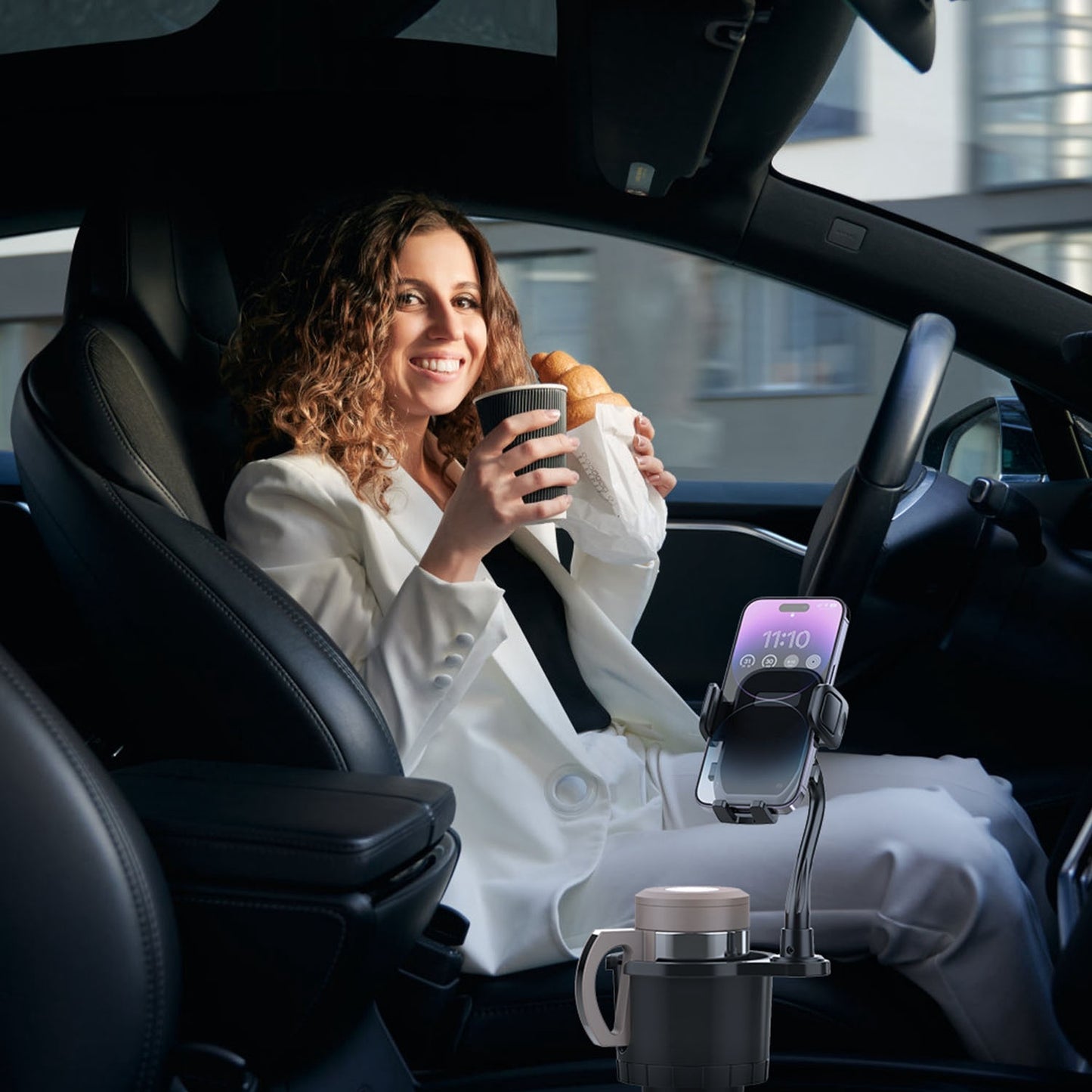 2 In 1 Car Cup Holder With 360 Degree Rotating Gooseneck Phone Mount